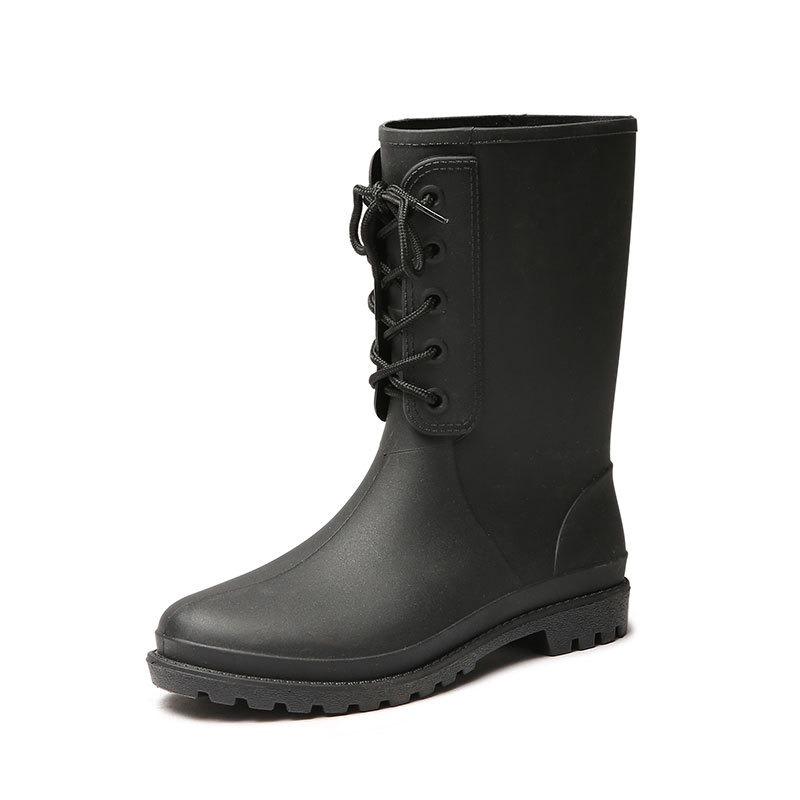 Material Medium tube rain boots women's non-slip water boots fashion rubber shoes overshoes riding boots lightweight outdoor rain shoes