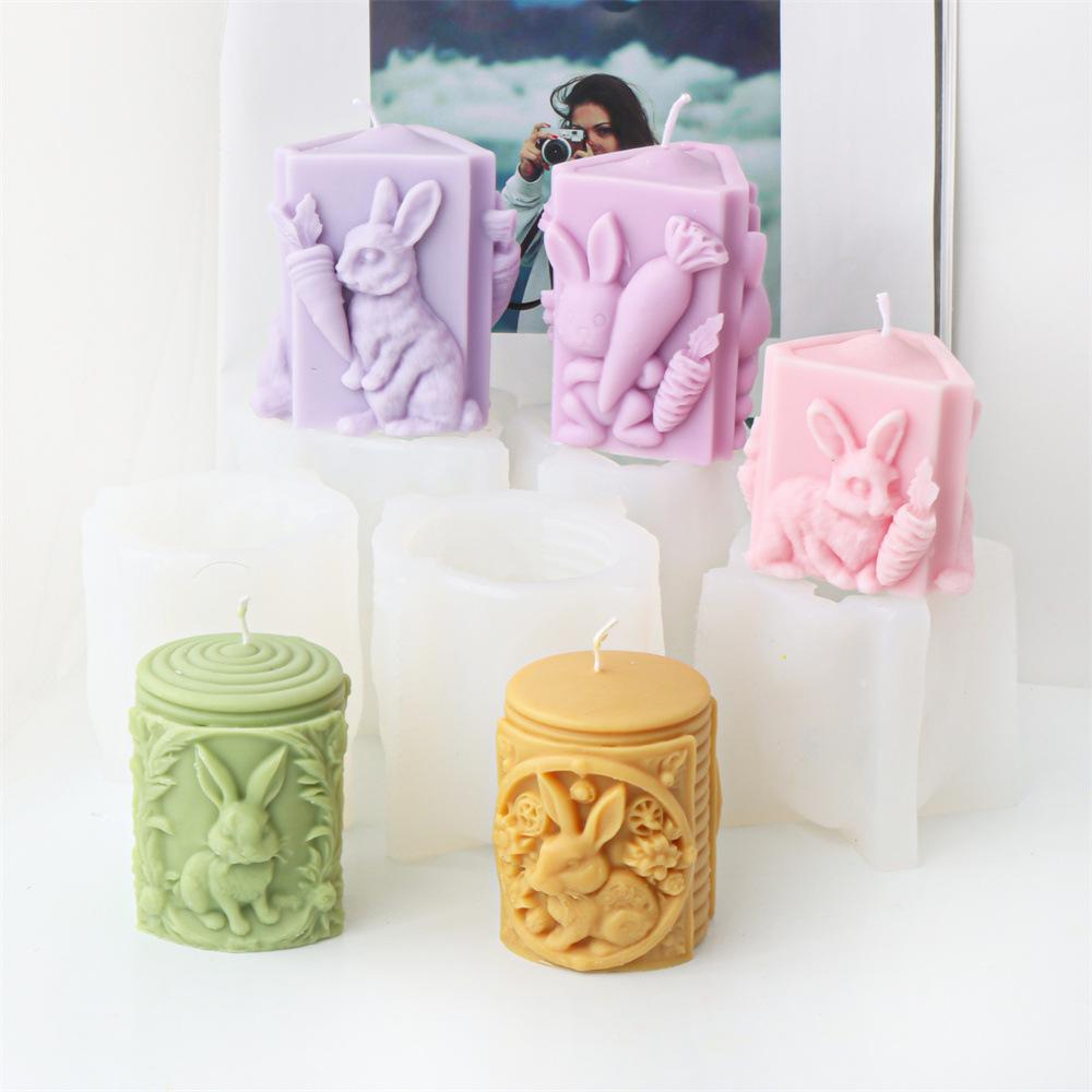Carrot Rabbit Cylindrical Candle Silicone Mold Easter Rabbit Relief Cylinder Resin Silicone Mould Rabbit Statue Gypsum Molds