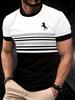 Mens Striped Horse 3D Print T-ShirtCasual Summer Sportswear Crew Neck Black/White/Green