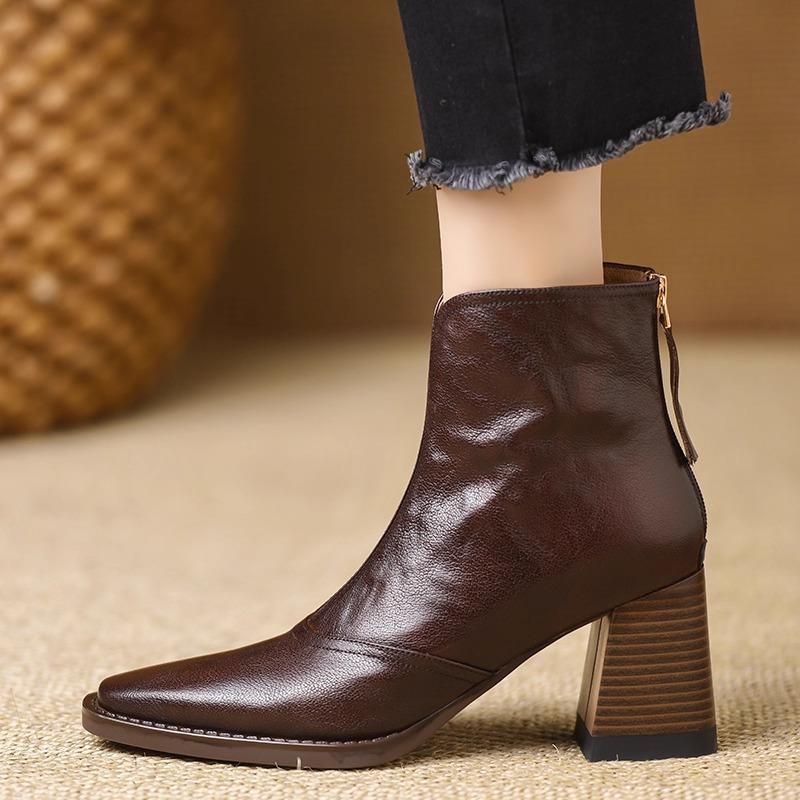 Damen S Übergröße Vintage Quadratische Zehenpartie Blockabsatz Reißverschluss Hinten Modische Stiefeletten