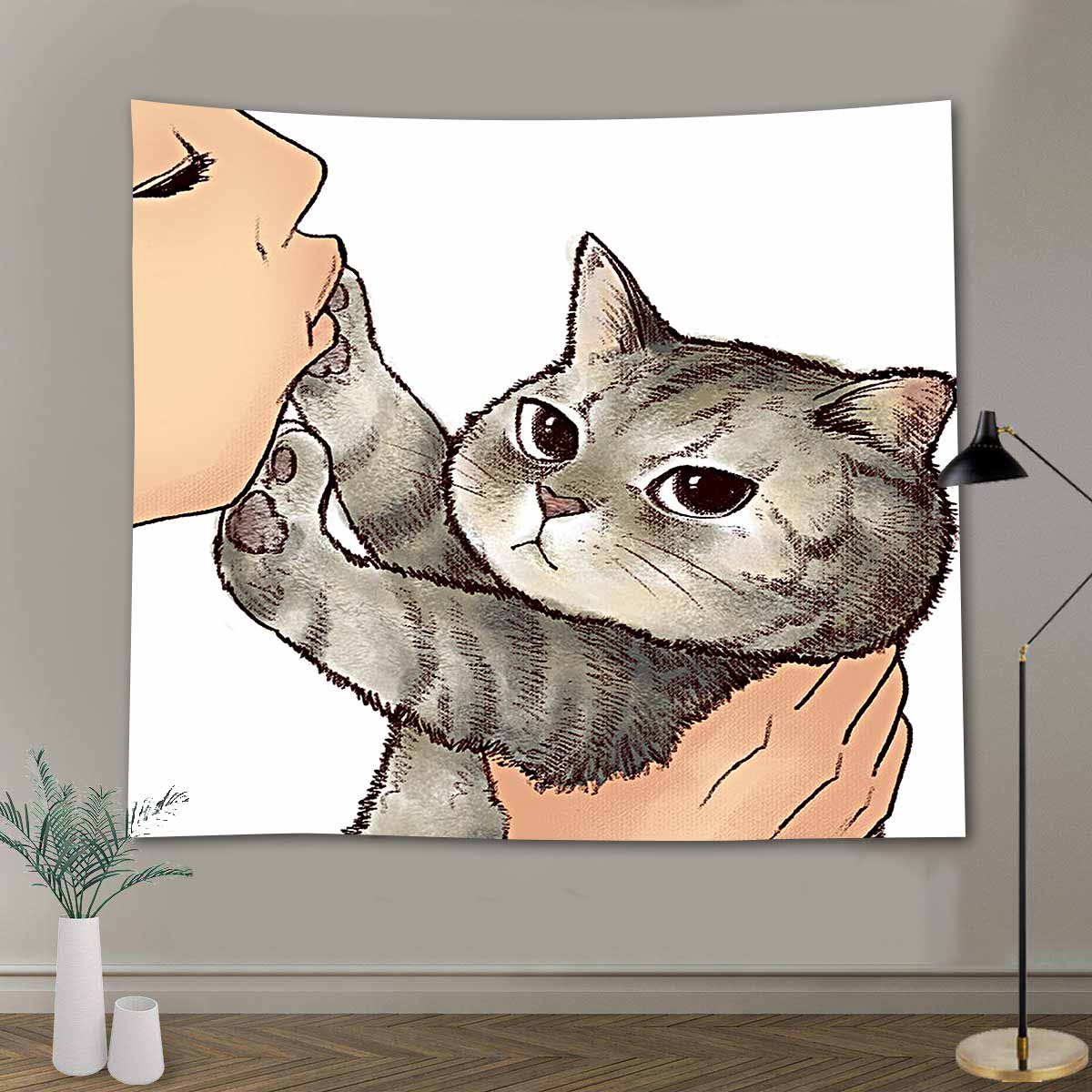 

Забавный гобелен с животными, белый гобелен с котом, средний палец, гобелен с котом, настенный плакат, настенная роспись для гостиной, общежития