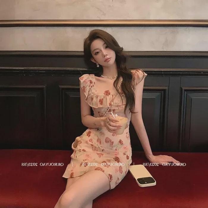 2024 Spring/Summer French Floral Sleeveless Maxi Dress – Slim Waist, Sweet & Elegant