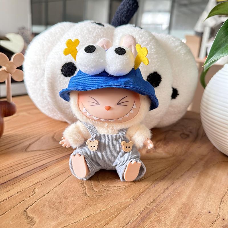 Labubu Clothes Cartoon Overalls 2-Piece Set For 17Cm Dolls Overalls& Cap Labubu Doll Clothes For Photography Props