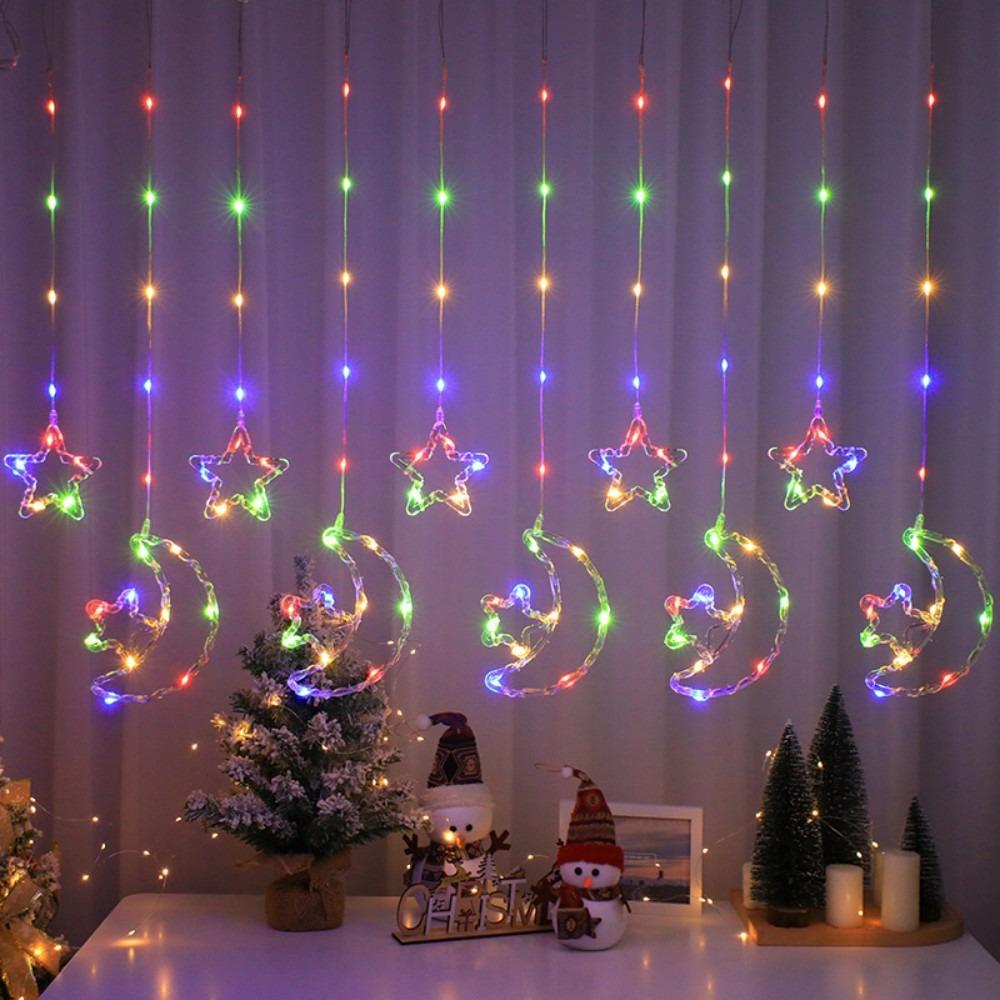 Creative Warm White Ramadan Lights Multicolor 135 LED Star Moon Curtain Light USB Plug Gift LED Curtain Lights Party Decoration