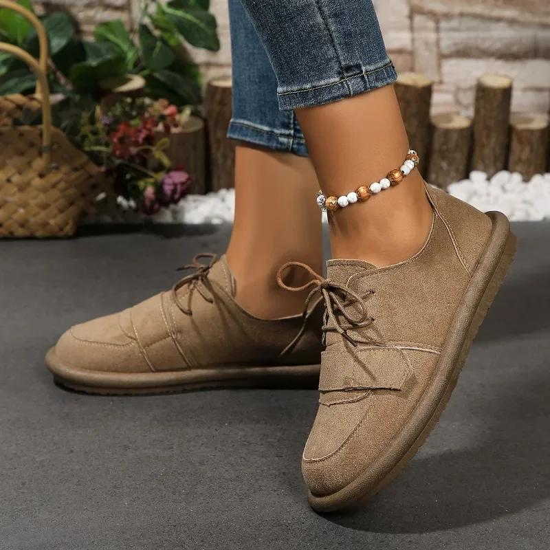 Fashion 2024 Hot Sale Ladies Shoes Lace-up Women's Flats Fashion Round Toe Flat Shoes High Quality Solid Light Flat Low Heels Zapatos