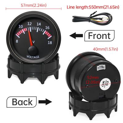12v Voltmeter for Cars 52mm Voltmeter Display 8-18V Pointer Volt Gauge Voltage Meter Battery Level Indicator Car Clock 12v