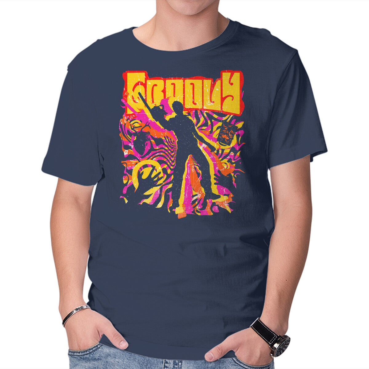 Unisex Crew Neck T-Shirt Stay Groovy Stay Evil Graphic Short Sleeve Casual Tee XL