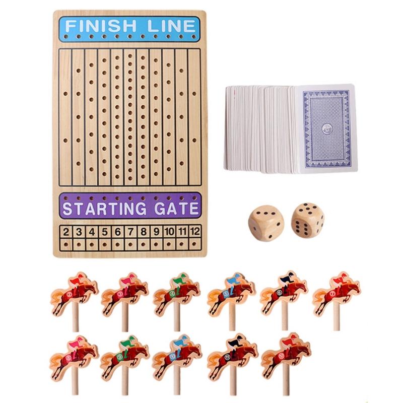 Wood Horse Race Board Game with 11 Horses Indoor and Outdoor Board Games Solid Wood Race Game Board Easy to Use 1