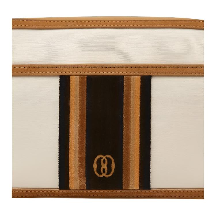Bally Gare Striped Suede Embroidered Logo Zipper Closure Fabric Crossbody Bag Men Bags Beige 6304838