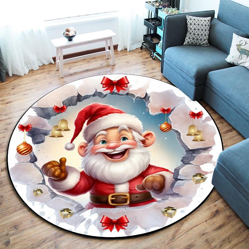 Cute Christmas Day Gift Bell Santa Claus Snowman Christmas Tree round rug Home Soft Decorative Anti slip Chair Mat Carpet Outdoor Floor Mat Carpet 91