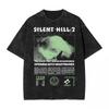 Horror Silent Hill Heavens Night Hip Hop Washed Print T-shirt Men Streetwear Patterned Printed Short-sleeved T-shirt