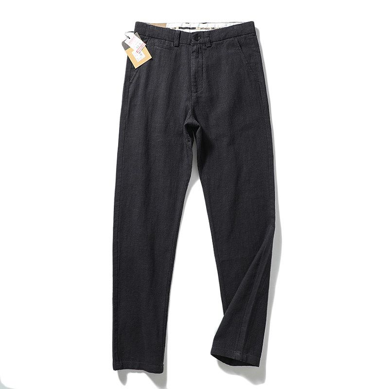 Summer Thin Export Men Straight-leg Linen Pants Black EUR29