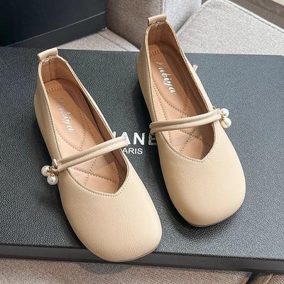 Mary Jane Gentle Soft-soled Single Shoes Lazy Small Leather Shoes Flat-soled Fashion Casual Women's Shoes Pearl