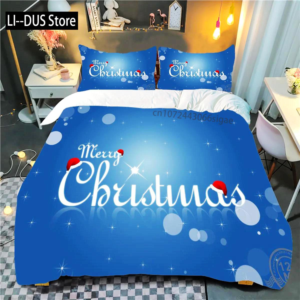 

Merry Christmas Bedding Sets 3Pcs Duvet Cover Set Fashion Pattern Comforter Duvet Cover Pillowcase Home Textiles Kids Gifts EU single(135x200cm)