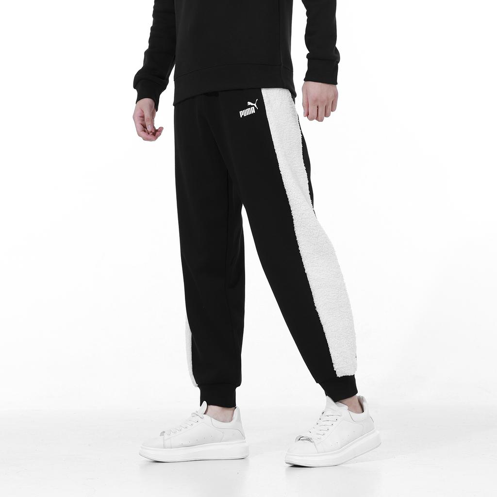 Puma Fleece Blocking Jogger Pants With Side Color Block And Knit Fleece Lining Men Bottoms Black 534938-01