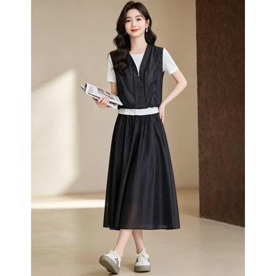 D.F.DEAR Faux Two-Piece Top & A-Line Skirt Set