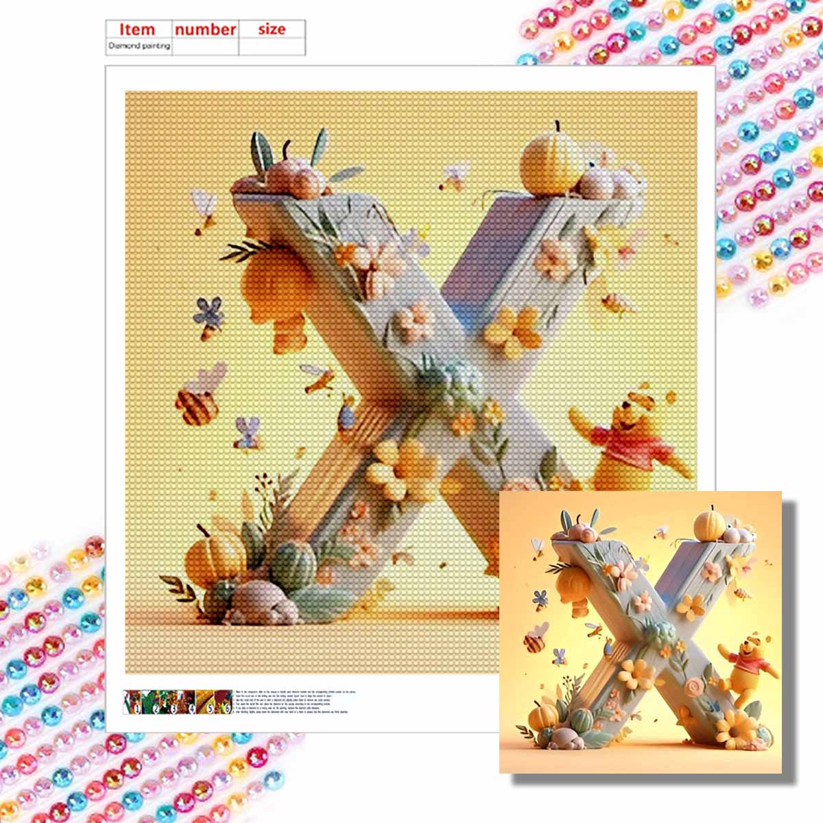 

Алмазная мозаика своими руками круглые алмазы Винни и буква X полная выкладка мозаика украшение для дома живопись набор для вышивания Round 20x20cm