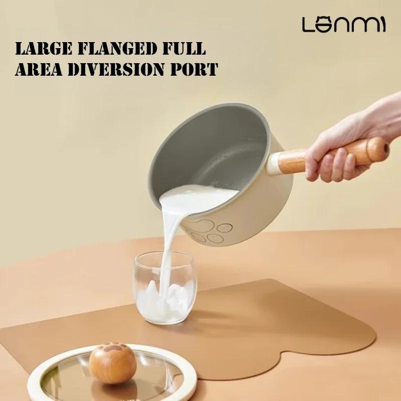 LANMI 18CM Milk Pot Non-stick Ceramic Coating Stock Pot Anti-overflow Baby Food Supplement Pots with Glass Lid Kitchen Cookware