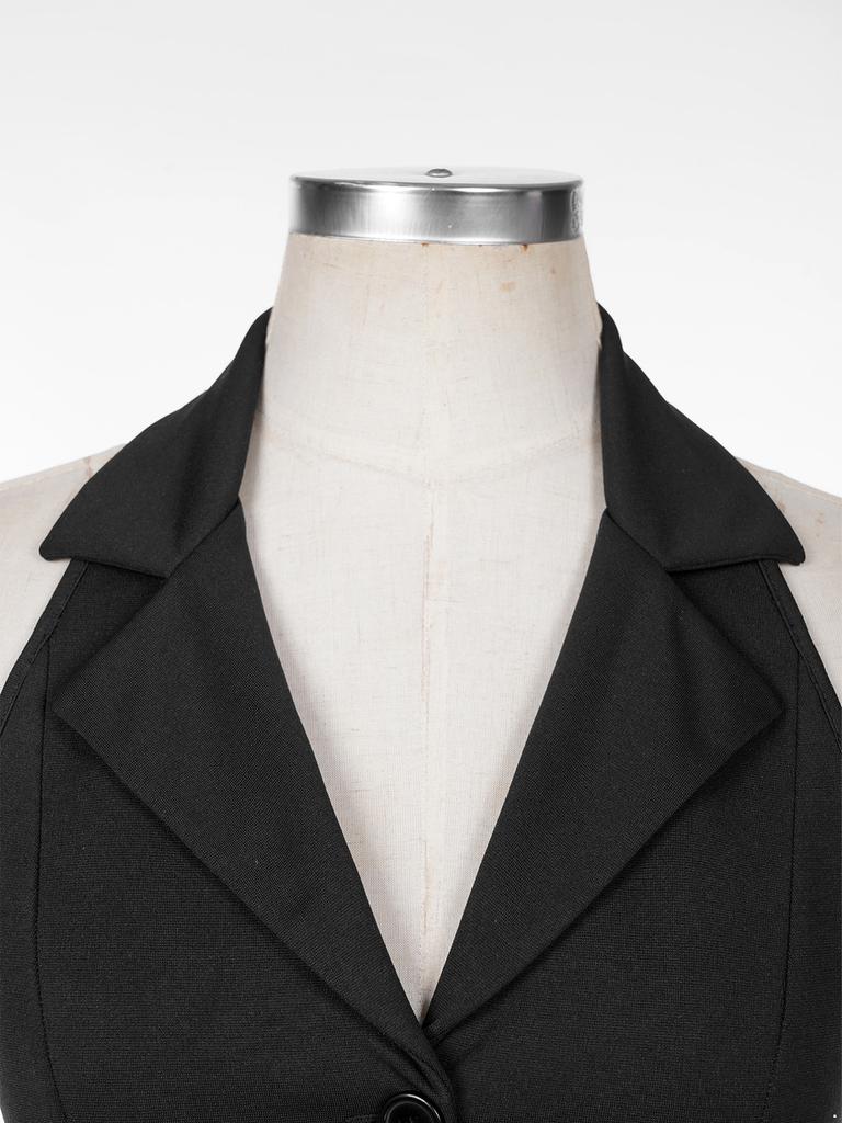 Women Halter Backless Cropped Vest Tops Button Down Dressy Waistcoat Lapel Collar Casual Jackets