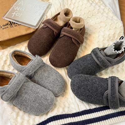 Women's Warm Cotton Flat Shoes, Comfortable Round Toe, Soft Sole, Outdoor Shoes, Short Plush Mary Jane Shoes