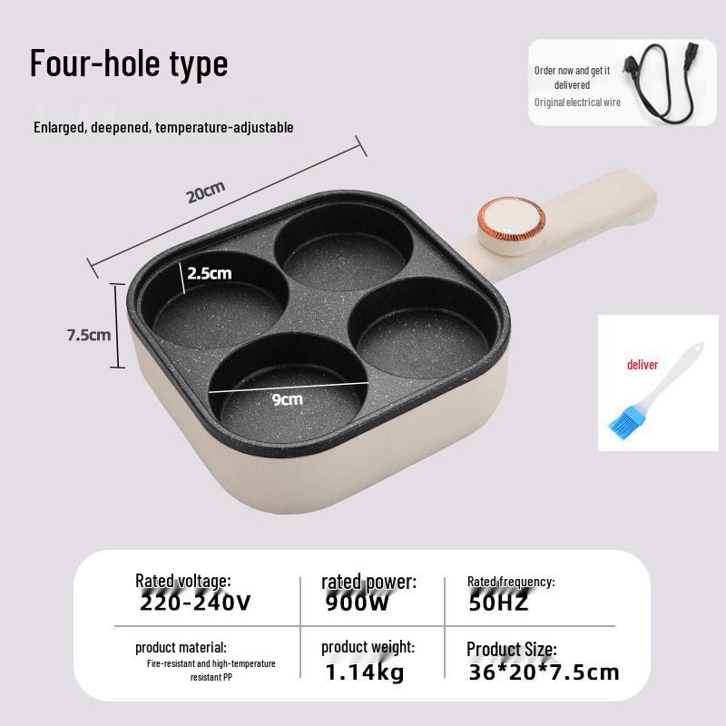 Adjustable Temp Non-Stick Egg & Burger Frying Pan: Four-Hole Multi-Functional Breakfast Machine