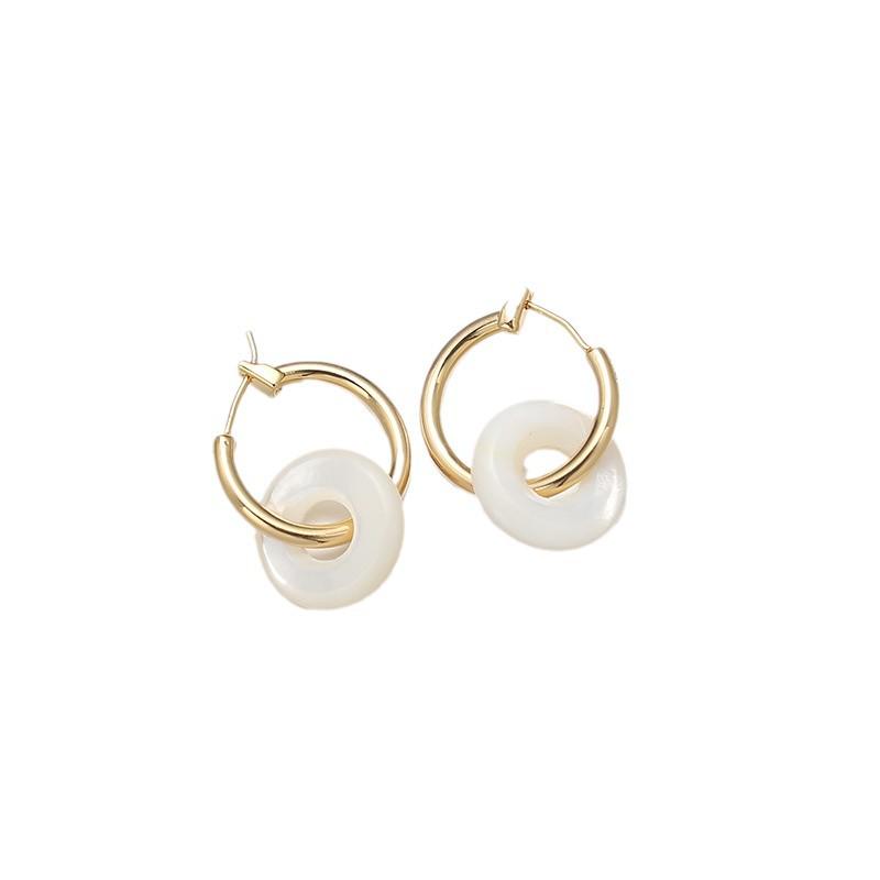 Stylish Mother-of-Pearl Hoop Earrings: Light Luxury, High-End Niche Fashion for Women