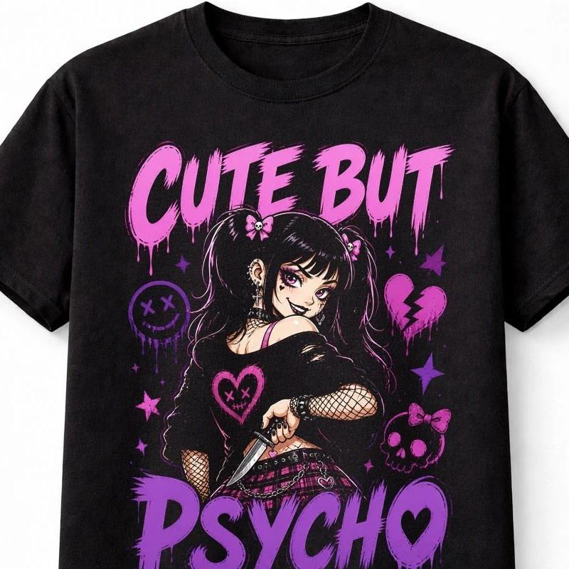 Cute But Psycho Gothic Anime Girl Yandere Horror Graphic Unisex TShirt S