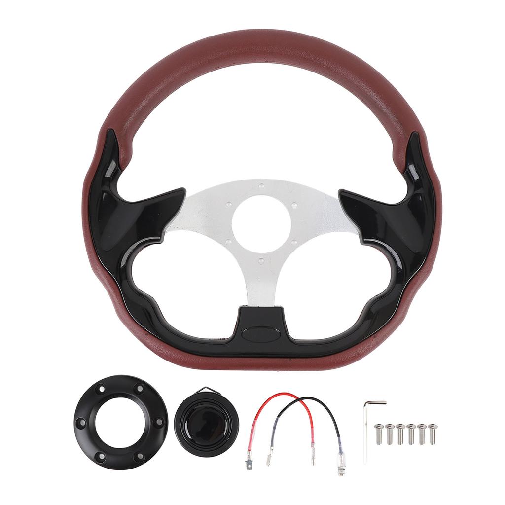 13in Car Steering Wheel PU Sporty Look Enhanced Grip Race Style Steering Wheel for 6 Hole Steering Wheel Hub Adapter