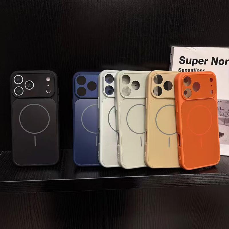 Luxury Large Window Magnetic Official Orange Phone Case For iPhone 17 16 15 14 Plus 13 12 Pro Max Wireless Charging Back Cover