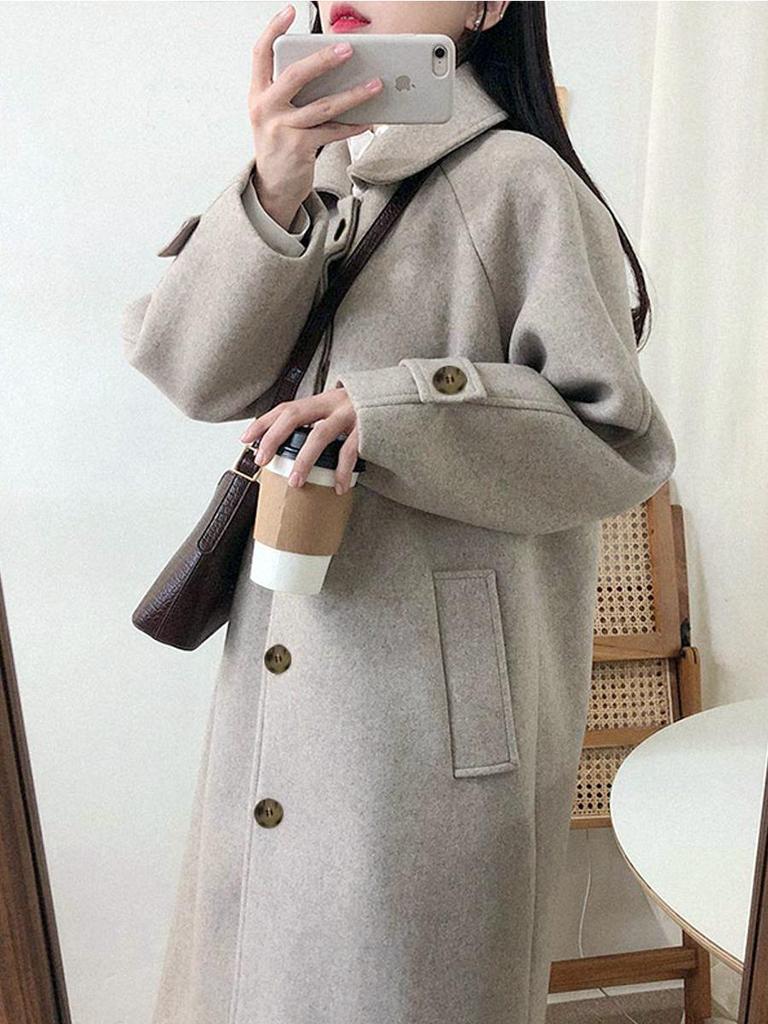 Oatmeal Woolen Petite Women's Mid-Length Coat - 2025 Autumn/Winter Collection