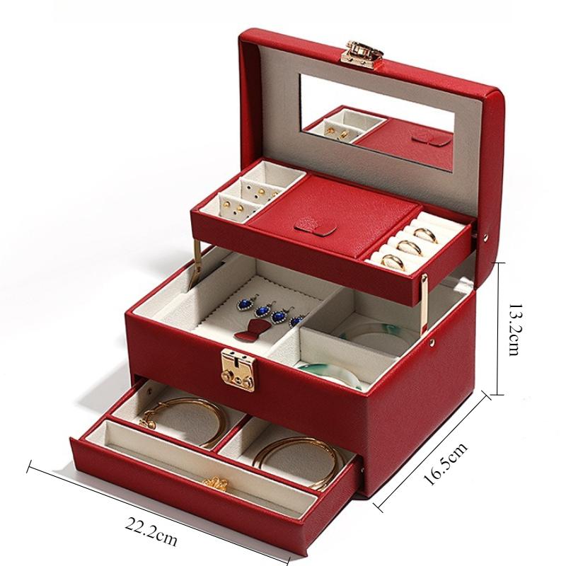

Red Wedding Jewelry Box Ring Trinket Storage Case Bracelets Necklace Divided Compartment Organizer Box Earrings Jewellery Boxes