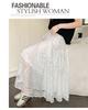 White Lace Hollow Out Cheongsam Petticoat - French Style Mid-Length Swing Skirt