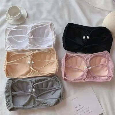 Top bustier d'été sans bretelles, beau soutien-gorge dos nu enveloppant, push-up sans armature, ceinture croisée, sexy invisible à l'intérieur