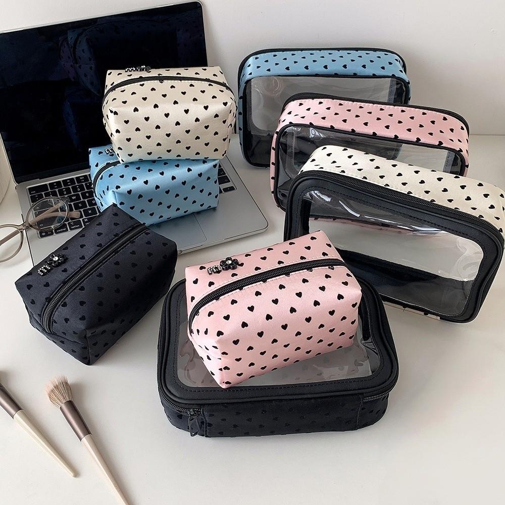 Love Heart Dots Cosmetic Storage Bag Large Capacity Korean Ins Makeup Bag Vacation Travel