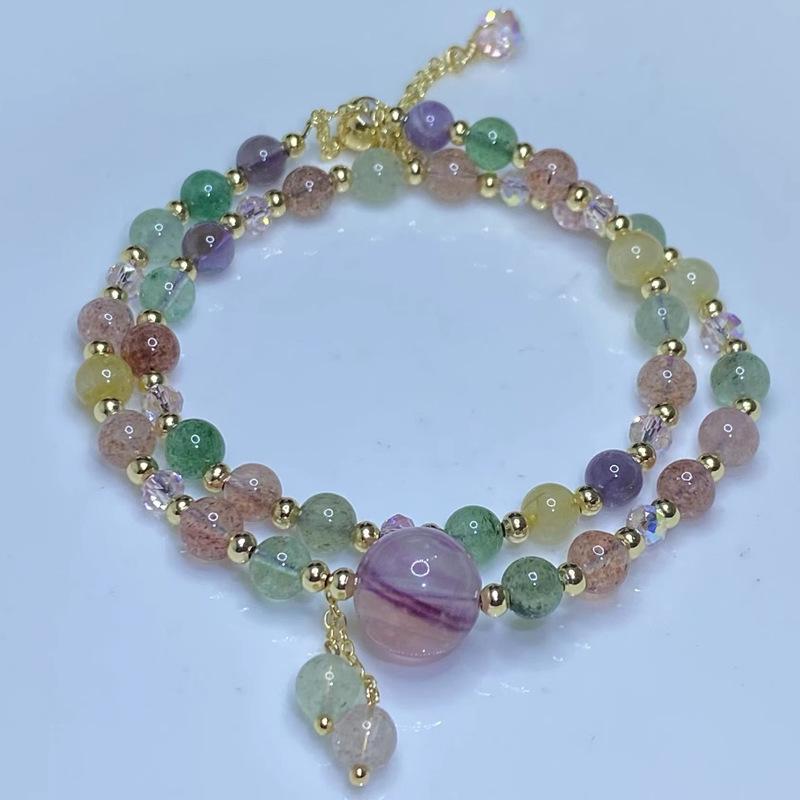 Украшения из натуральных кристаллов, кристалл супервосьмерка, аметист, рутил-кварц, цветной флюорит, оригинальный двойной кольцо-браслет.