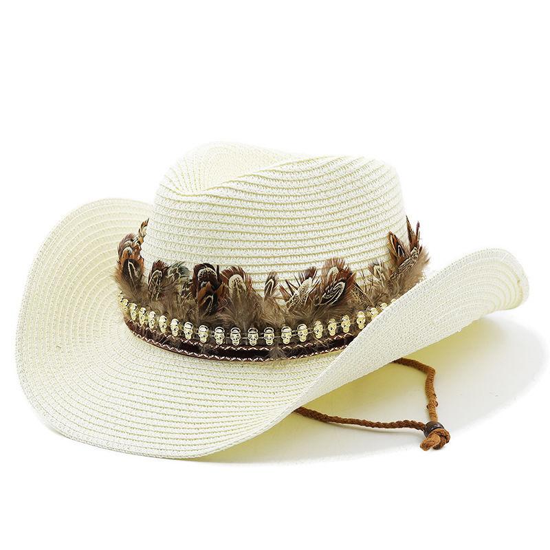Spring summer new ethnic western cowboy straw hat Tibetan style American outdoor fashion unisex breathable sun protection hat