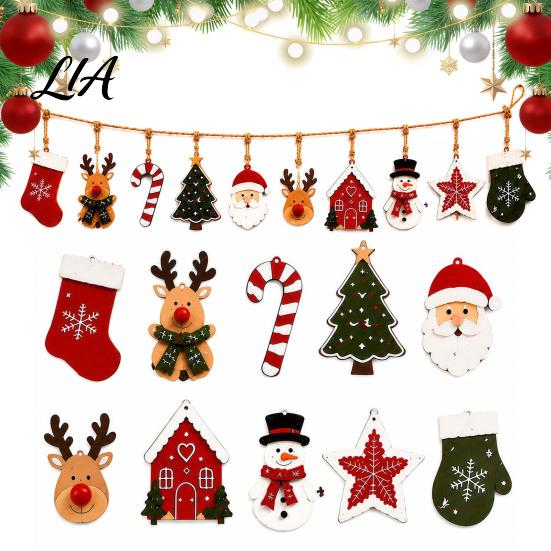 Seasonal Gift for Friends Family Vintage Christmas Hanging Bunting Garland, 2D Flat Wooden Snowman Elk Stocking Santa Decor Tree Claus Banner Holiday
