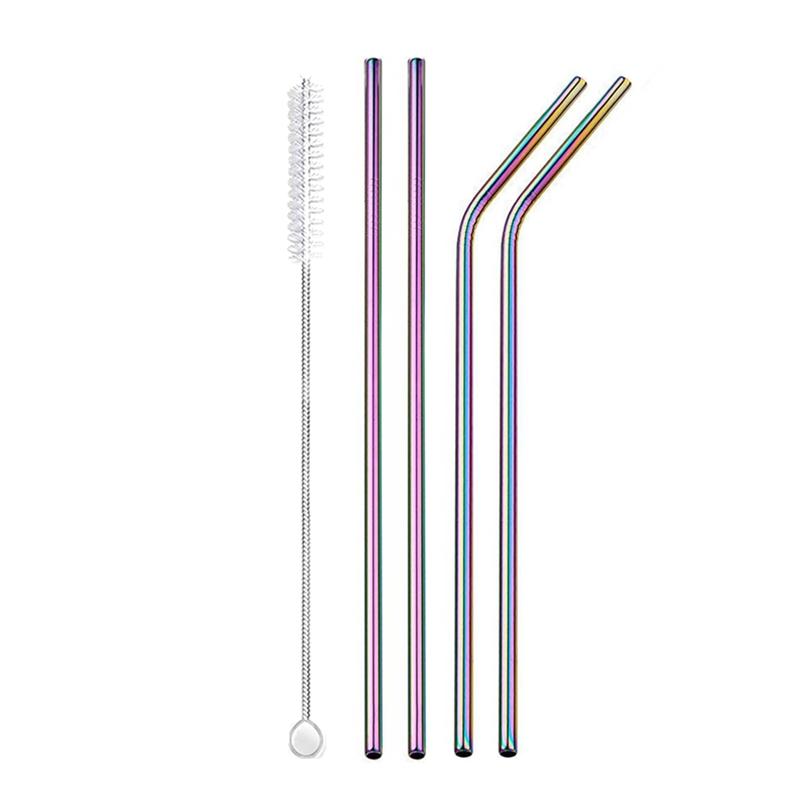 3Pcs Rainbow Color Reusable Metal Straws with Cleaning Brush 304 Stainless Steel Drinking Straws for Smoothie Milkshake Drinks