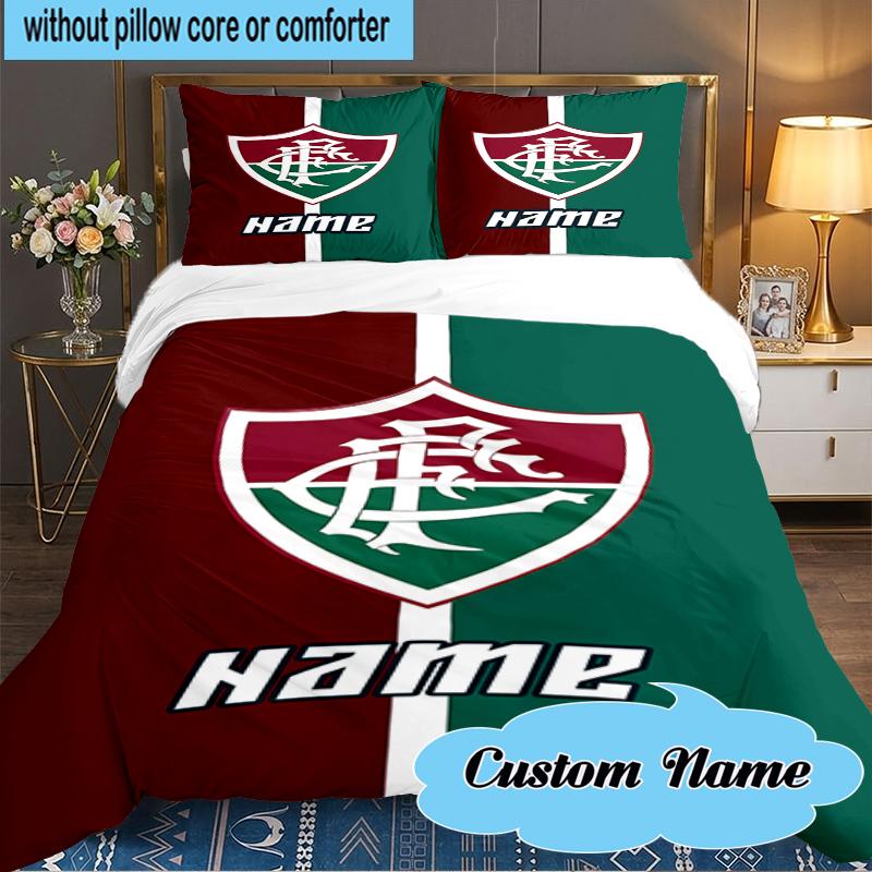 Custom Name Fluminense FC Crest Bedding Set 3pcs, Bedding Set Including 1pc Duvet Cover And 2pcs Pillowcases for Bedroom, Dormitory Gift