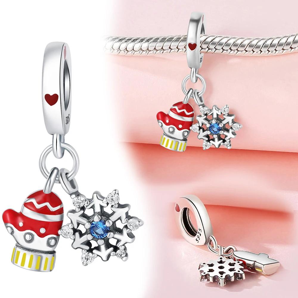 Copper Christmas Charm Series Colorful Zirconium Snowflake Christmas Hat Beads For Women'S Bracelet Jewelry Gift