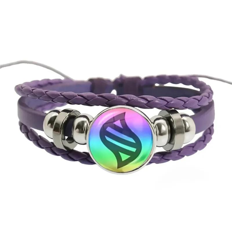 Colored Anime Mega Stone Snap Weave Leather Bracelet 18mm Glass Cabochon Adjustable Bangle Jewelry for Women Kids Gift