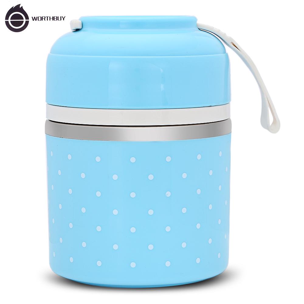 Красочный термобокс для обеда, контейнер для хранения продуктов из нержавеющей стали, милый мини-японский ящик для бенто, герметичный чехол для еды, ящик для пикника 1 Layer синий