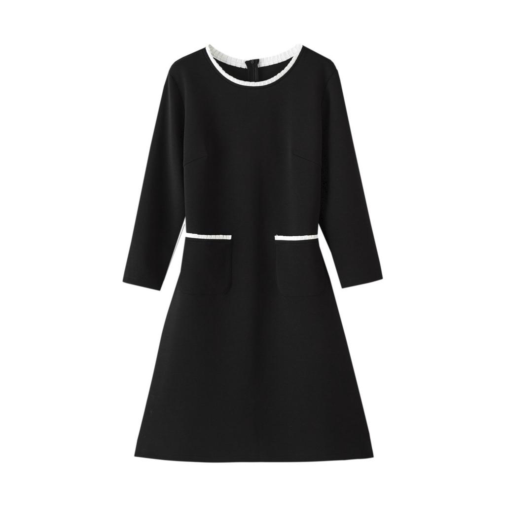 Autumn and Winter Retro Sense Waisted Thin Temperament Black Dress