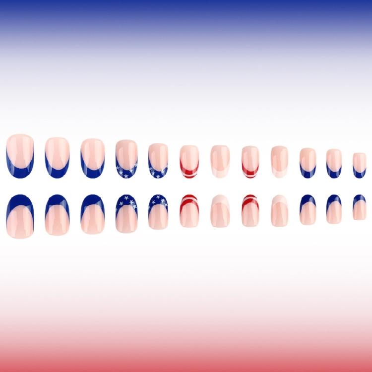Unghia Finta Quadrata French Tip Unghia a Pressione Copertura Totale Unghia Finta Giorno dell'Indipendenza Unghia da Incollare Unghia Finta Patriottica