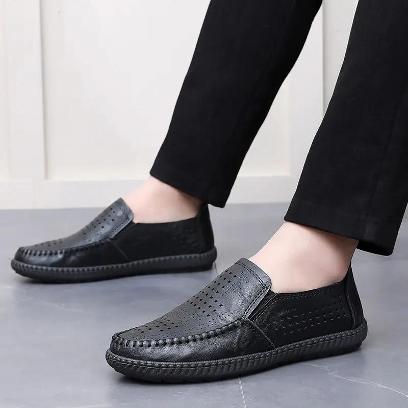 Fashion Lightweight Moccasin Leather Shoes for Men Mesh Non Slip New In Designer Legitimate Low Price Cowhide Slip-on Pu Man Casual Shoe