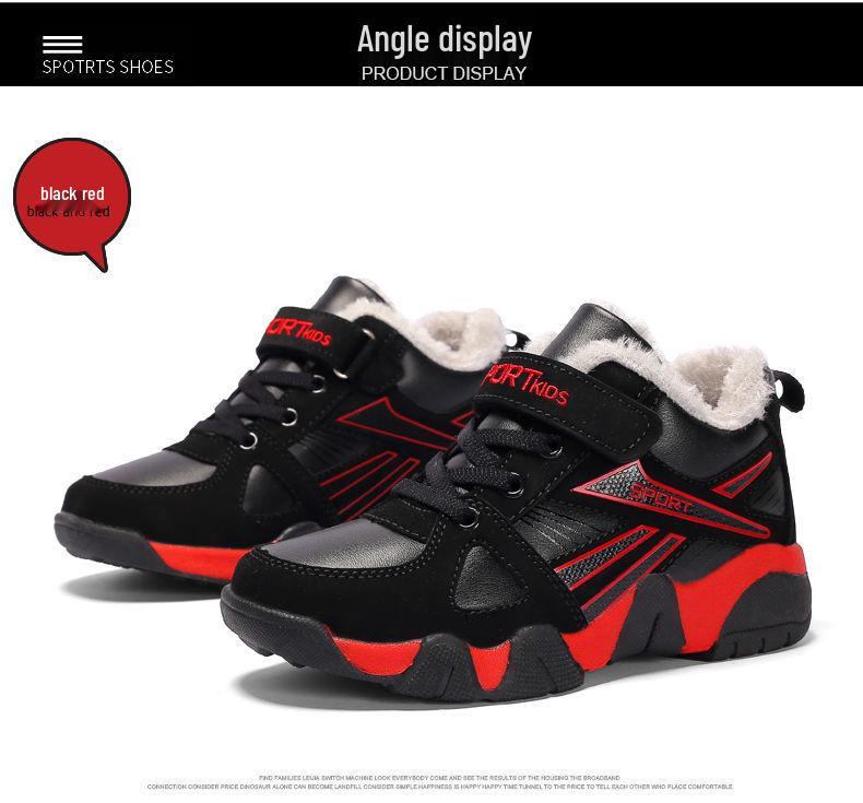 Boys' Warm Winter Sports Shoes with Velvet Lining - Cotton Sneakers for School Kids