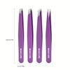 4-piece Stainless Steel Eyebrow Tweezers Purple Set Makeup Tools for Eyelash Extension, Eyebrow Shaping, Hair Removal