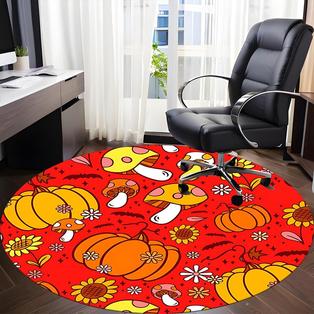 1pc Pumpkin Patch Mushroom Chair Carpet for Office Non Slip, Machine Washable Rug for Office, Room Holiday Decor for Christmas, Birthday Polyester