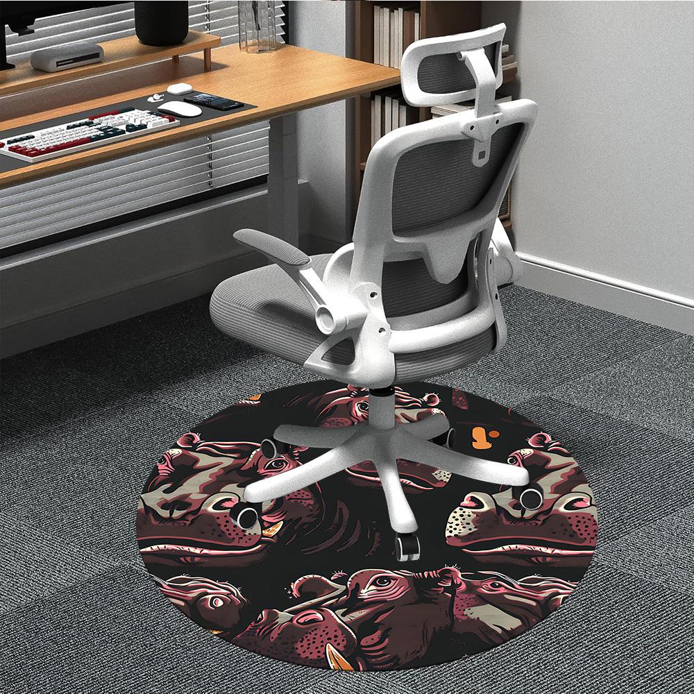 

1PC Hippopotamus Pattern Office Round Area Rug, Indoor Mat Suitable For Office, Under Office Chairs Bedroom Living Room Home Decor, Room DecoT1223037 80cm by 80cm
