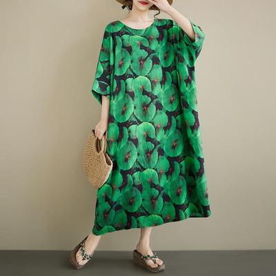 Short Sleeve Plus Size Vintage Floral New In Dresses for Women Casual Loose Long Summer Dress